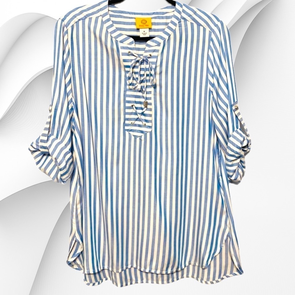 Ruby Rd. Women’s Blue & White Striped Blouse  Size M New With Tags - Picture 4 of 15